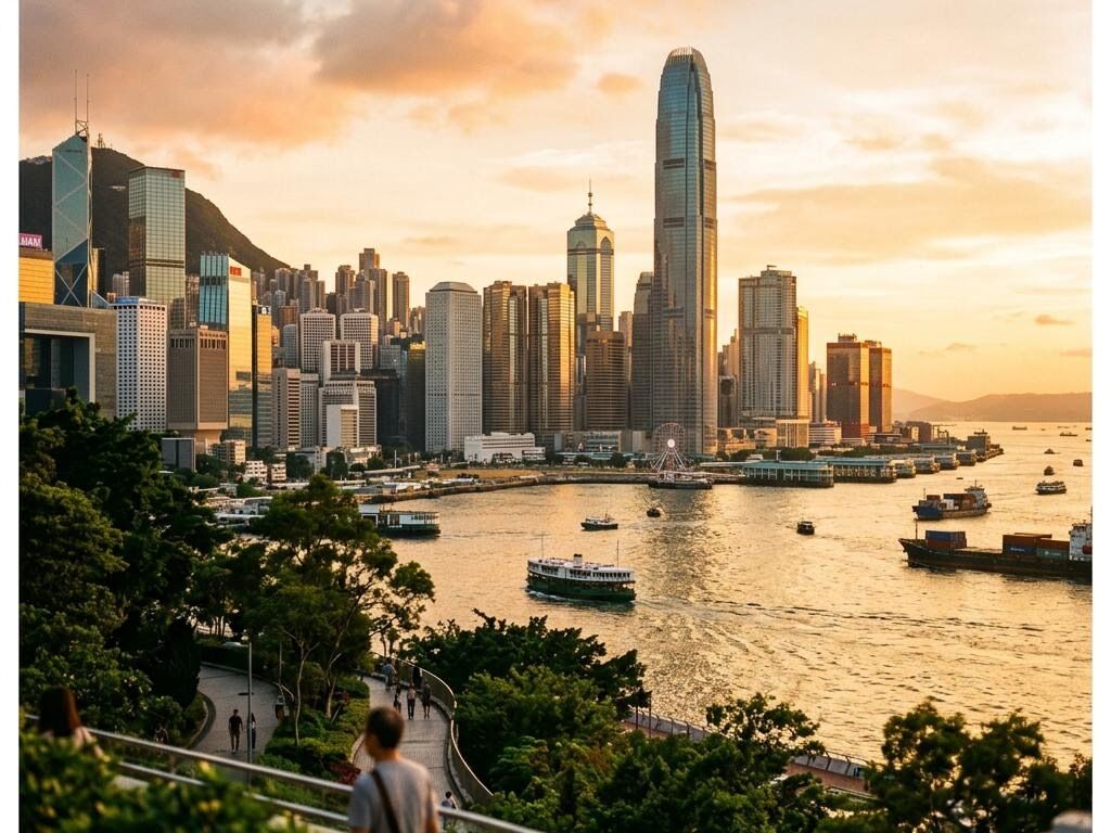 Hong Kong Central skyline at golden hour